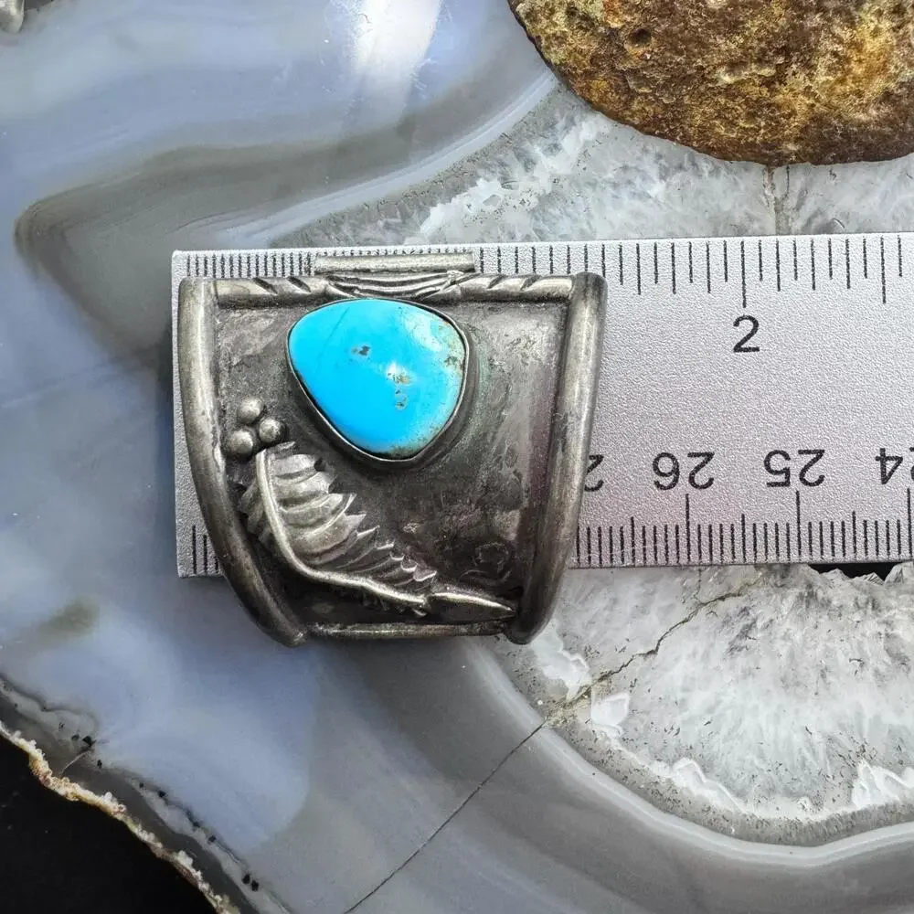 Native American Vintage Silver 2 Natural Turquoise Decorated Watch Band Tips